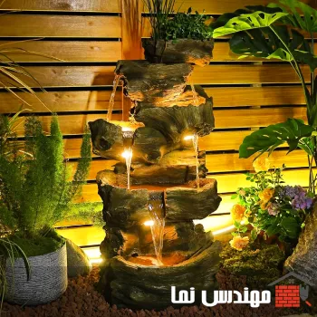 نورپردازی با آبنما سنگی فضای حیاط را خاص میکند