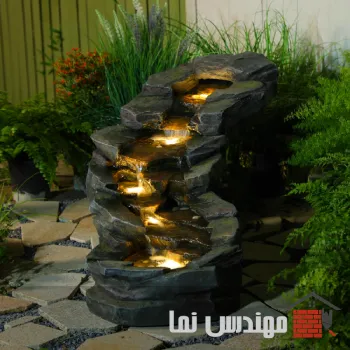 ایدهها برای نورپردازی با آبنما سنگی در حیاط