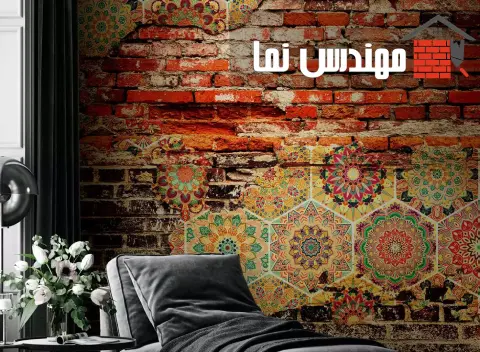 ترکیب آجر نما و کاغذ دیواری در طراحی داخلی | مهندس نما